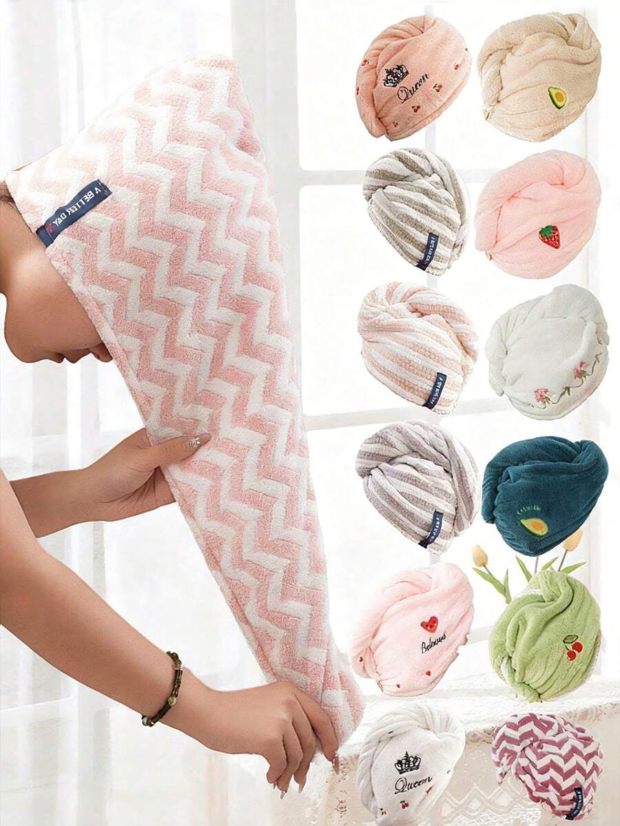 1 chiếc mũ trùm tóc thời trang, nhiều kiểu dáng để lựa chọn, khăn quấn tóc tại nhà, chất liệu lông cừu san hô mềm mại và thấm hút tốt, kích thước phù hợp với mọi người, thích hợp cho cả tóc dài và tóc ngắn, trang trí phòng tắm. - Nhiều màu sắc (một kích thước phù hợp với tất cả) - Xem 1