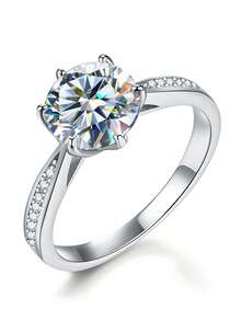 ESBERRY 1pc Moissanite Diamond Engagement Ring, S925 Sterling Silver Shiny Commitment Ring, Eternal Ring, Anniversary Ring, Luxury Jewelry Gift For Women - Silver - View 6