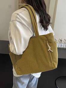 大容量时尚女士单肩手提包，采用柔软耐用的灯芯绒面料，配有侧袋和多个隔层，拉链封口，适合短途旅行、通勤、日常使用，也是情人节礼物的理想之选。 - 彩色 - 查看 7