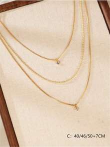 1件精致立方氧化锆吊坠金色叠戴项链，适合女性日常佩戴、约会和派对场合。 - 彩色 - 查看 3