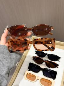 6pcs Plastic Multi-Color Geometric Full Frame Decorative Classic Fashion Fashion Glasses For Women, Suitable For Holiday Gifts, Tropical Beach Vacation, Family Outings, Outdoor Attire, Dating Outfits, And Fashion Accessories - 6pcs 紋茶米粉組合 - 查看 3