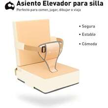Bluelander Asiento Elevador para Niños, Cojín para Silla de Cocina, Antideslizante, Portátil, con Correa de , Fácil de Limpiar, Ideal para Comer o Hacer Tareas (Gris) - Crema - Ver 2