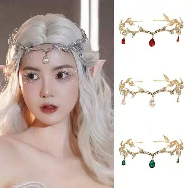 1件时尚女士眉链，新娘皇冠配饰，适用于婚礼和派对。闪亮材质，精致设计，神秘魅力。仙女女王装扮必备发饰。派对照片的焦点，展现独特魅力。多种宝石颜色可选。