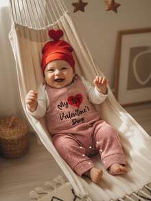Conjunto de 3 piezas de primavera para bebés y niños pequeños, mono de manga larga con mono y sombrero, ropa sencilla para festivales de ocio, ideal para 0 a 18 meses. - Blanco - Ver 5