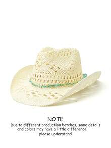 1pc Solid Color Bohemian Casual Hollow Out Decor UV Protection Woven Panama Hat, Western Cowboy Sun Hat, Versatile For All Seasons - Butterfly - View 26