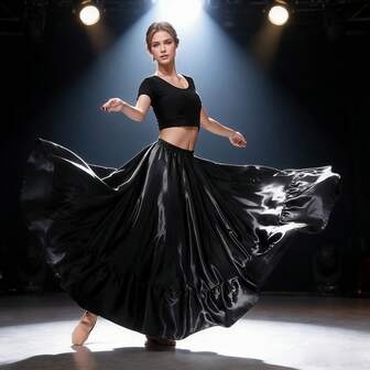 Women's Long Flared Skirt - Satin Flared Hem Bohemian Vintage A-Line Maxi Skirt, Suitable For Dancing, Parties, Daily Wear (All Season, Fluffy Hem, Ballroom Style)