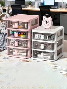 1 pieza Caja de almacenamiento de escritorio con diseño de conejo lindo, organizador de papelería con cajón de conejo, mini caja de exhibición de figuras de acrílico, caja de almacenamiento de cosméticos y joyas, adecuada para dormitorio, habitación, tocador u oficina, regalo de vuelta a la escuela, cumpleaños, Navidad - Multicolor - Ver 4