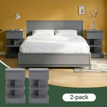 SoBuy Set Of 2 Narrow Bedside Tables, Nightstands With 1 Drawer And 2 Shelves, Modern Side Table, Storage Cabinet For The Bedroom, Bedside Table W39 X D39 X H65 Cm Grey FBT49-HGx2 - Light Grey - View 6