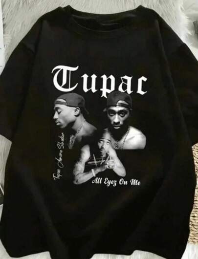 2025 Summer Fashion T-Shirt Rapper TupacS Top Hip Hop Street Wear Oversized Short Sleeve T-Shirt Mens And Womens T-Shirt