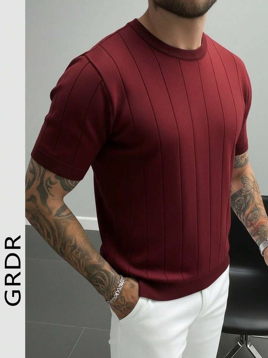 GRDR Suéter de punto de manga corta de unicolor para hombres, de moda para el verano