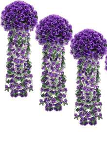 2pcs Artificial Violet Hanging Vines, Outdoor Decor, Fake Violet Flowers Home Wall Decor, Wedding, Halloween, Christmas, Thanksgiving Decoration - Violet Wall Hanging - View 1