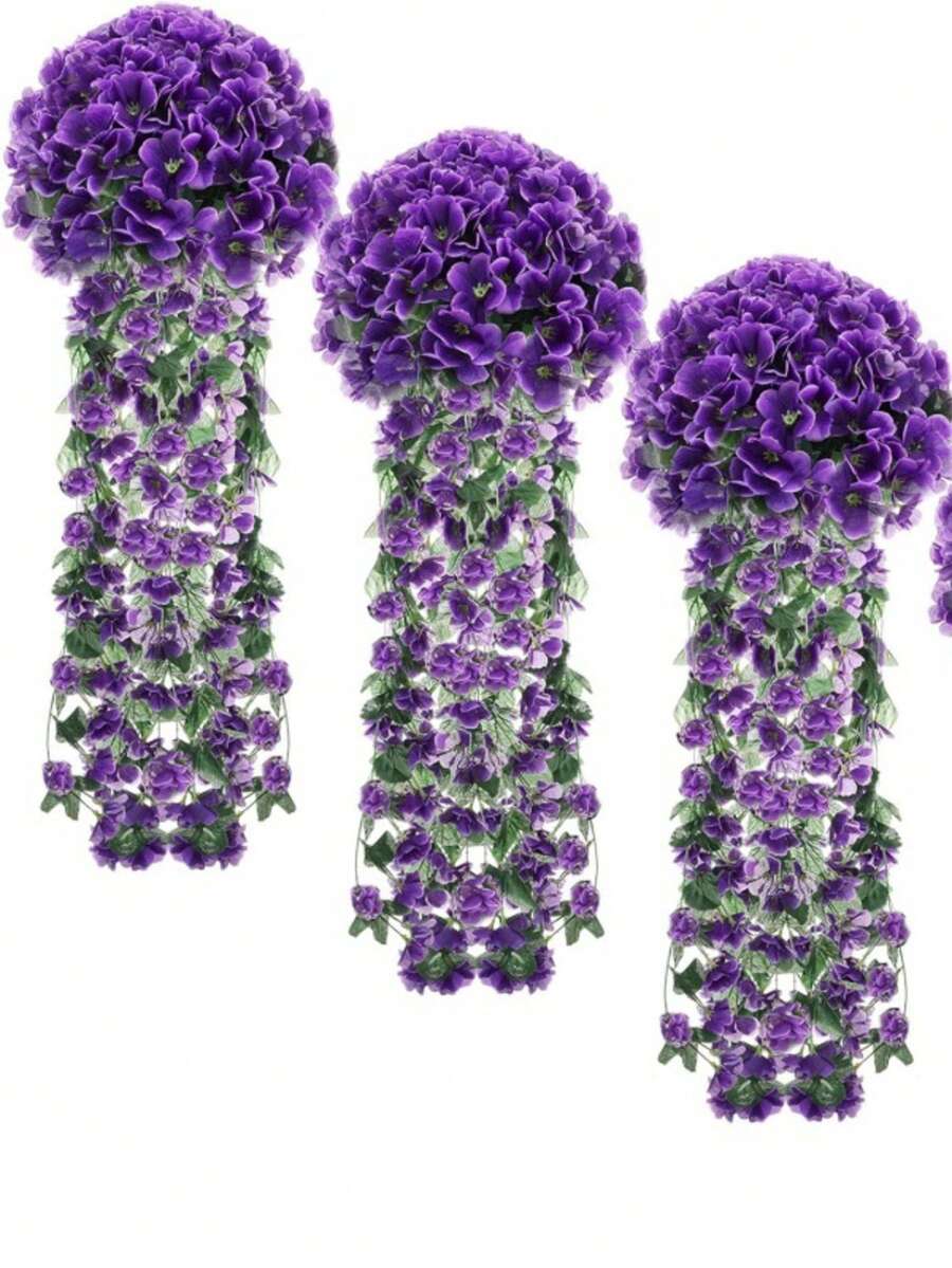2pcs Artificial Violet Hanging Vines, Outdoor Decor, Fake Violet Flowers Home Wall Decor, Wedding, Halloween, Christmas, Thanksgiving Decoration - Violet Wall Hanging - View 1
