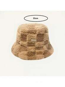 新款时尚渔夫帽，男女通用秋冬米色棋盘格羊毛渔夫帽，日本羔羊毛护耳渔夫帽，韩国百搭保暖羊毛渔夫帽 - 棋盤格 - 查看 3