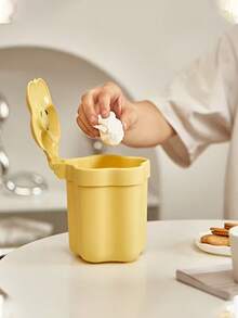 1个花形迷你垃圾桶 - 多功能桌面收纳桶，带盖，黄绿色塑料垃圾桶，适用于办公室、家庭或厨房，迷你办公桌垃圾桶 - 彩色 - 查看 3