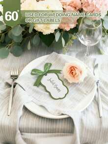 61pcs Elegant Table Place Cards With Matching Satin Ribbons, Ideal For Weddings, Banquets And Parties - Multicolor - View 2