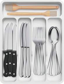 Lifewit Silverware Drawer Organizer Tray, Plastic Cutlery Storage For Kitchen Drawer, Flatware And Utensil Holder Divider For Spoons Forks Knives Tableware, 5 Compartment, Black - Màu B - Xem 1