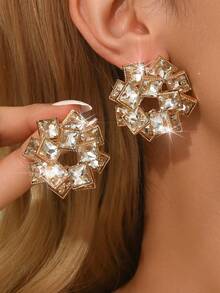 2入組時尚精美的女性鑽石圓形和幾何形耳環,適合日常佩戴和約會