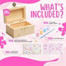 10 Sets Jewelry Box Painting Set For With Stickers - Bulk Stockings And Birthday Goodie Bag Stuffer - Party Favors Toy Return Gifts - Unfinished Wooden Treasure Boxes For Arts And Craft - Multicolor - View 2