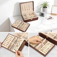 Jewelry Box Organizer For Women Girls 2 Layer Large Men Jewelry Storage Case PU Leather Display Jewellery Holder With Removable Tray For Necklace Earrings Rings Bracelets Caramel Brown - CaramelBrown - View 3