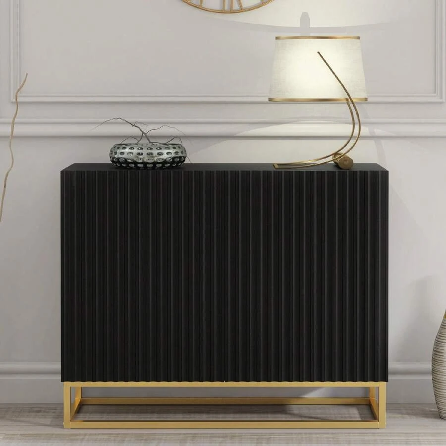 Creative Furniture Ripple Sideboard 100cm - Modern Fluted Design With Push To Open Doors - Black - View 1