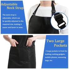4 Pack Chef Apron, Adjustable Apron With 2 Pockets, Unisex Personalised Apron For CooFKing, Kitchen, Restaurant,Black - Black - View 4
