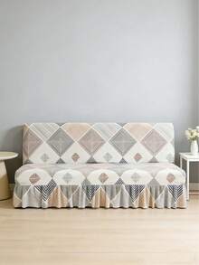 Multi-Color Diamond Plaid Sofa/Bed Cover, Polyester Fiber Elastic Full Wrap Skirt Sofa/Bed Cover, Suitable For Living Room & Home, Minimalist Modern - Beige - View 4