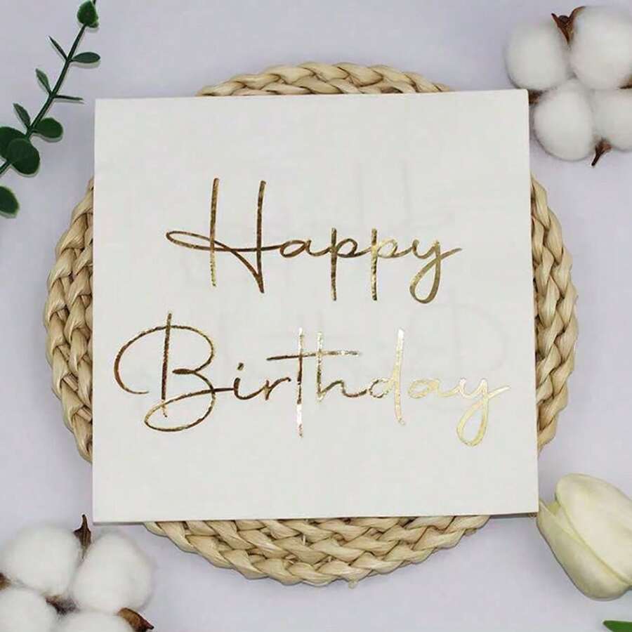 60/40/1包 白色金色生日快乐餐巾纸，一次性鸡尾酒餐巾纸，白色金色生日餐巾纸，金箔餐巾纸，一次性午餐餐巾纸，生日派对用品