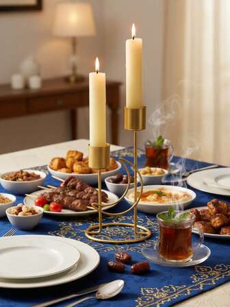 1 件装现代餐桌烛台，节日装饰，婚礼派对家居装饰，烛光晚餐装饰，星星、月亮、灯笼图案，生日毕业礼物，开斋节礼物