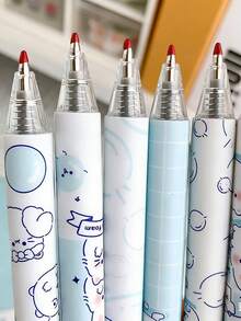 8支/套卡通动物中性笔，创意可爱设计，大耳朵兔子中性笔，圆珠笔，签名笔，文具，返校礼物，节日礼物 - 黑色 - 查看 2