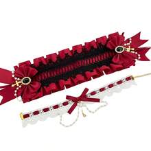 2pcs Gothic Cross Lolita Style Headband + Choker Set, For Cosplay, Party, Photography, Lolita Dresses, Gothic, Elegant Headpiece With Intricate Lace Details Valentine's Day Costume