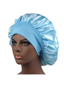 Unscented Silk Satin Sleep Cap Bonnet With Wide Brim - Comfortable Elastic Band Sleep Caps For Daily Use, Solid Color Polyester Bonnet For All Seasons - Multicolor - View 10