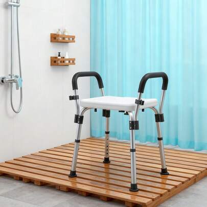 HYYKJ-US Shower Chairs, Shower Chair With Armrests, Shower Stool Height Adjustable 14.6-19.3 Inches, 330 Lbs Carry, Bath Chair For Seniors, Pregnant Women, Disabled Tool-Free Assembly