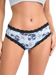 Dircho 5条装女士可爱图案撞色蕾丝比基尼内裤 - 南瓜/爱心/蝙蝠/眼睛图案，丝滑柔软舒适贴身内衣，弹力透气松紧腰日常内衣套装 - 彩色 - 查看 3