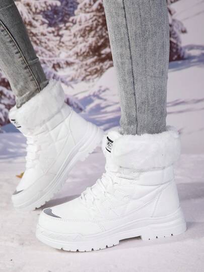 2025 New Women's Lace-Up Mid-Calf Boots, Warm Snow Boots, Mid-Calf Winter Shoes, Outdoor Casual Sports Boots, Non-Slip And Wear-Resistant, Versatile Casual Shoes, Suitable For Winter Travel, Cold-Proof And Warm Women Shoes
