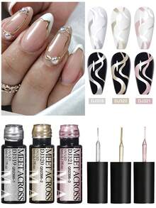 MEET ACROSS 3支装美甲凝胶指甲油套装，镜面金属效果，适用于美甲、亚克力美甲、手绘美甲、法式美甲，是居家美甲沙龙DIY的理想之选。 - 彩色 - 查看 3