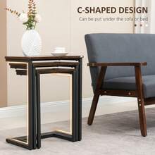 HOMCOM Nesting Side Tables Set Of 3, C-Shaped Sofa Side Tables With Steel Frame For Sofa Couch And Bed, Rustic Brown - Rustic Brown - View 5