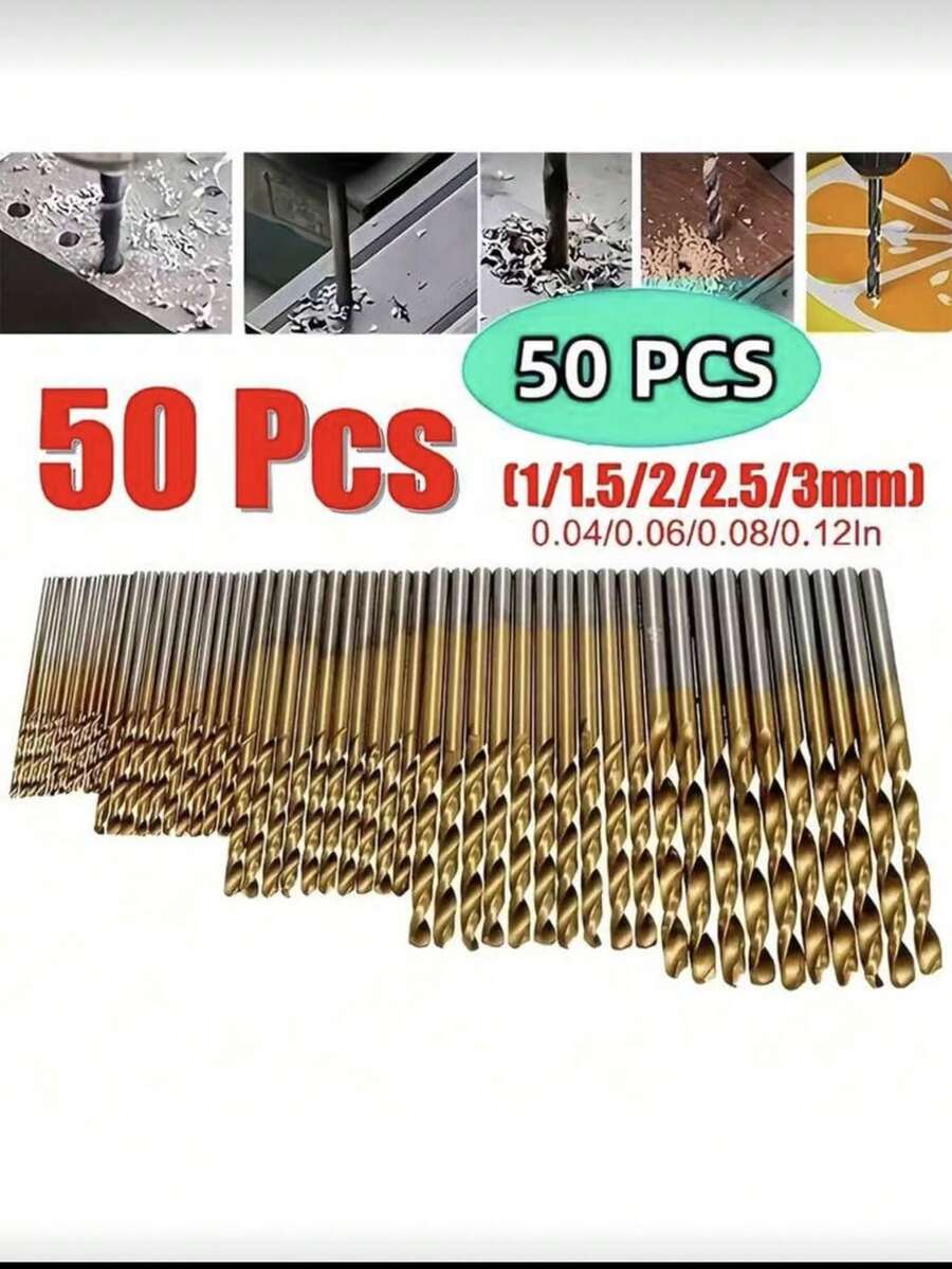 50/100件組 鈦合金塗層高速鋼鑽頭組 - 重型HSS鑽頭,尺寸1-3mm (1/16"-1/8") 及更小尺寸 (1/32", 1/64"),螺旋槽設計,圓柄,適用於木材、金屬、塑料、乾壁 - 家居用品 - 彩色 - 查看 1