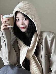 1pc Women's Wool Hooded Scarf, Large Shawl Balaclava Hat, Knitted Scarf Cowl Neck Warmer, Suitable For Daily Wear In Winter Vacation Outfits - Multicolor - View 8