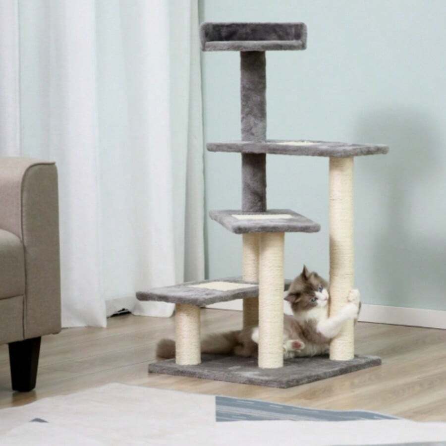 Cat Tree, Play Tree, Cat Scratching Post With Stairs, 5 Levels, Beige/Grey, 48.5 X 48.5 X 100 Cm (L X W X H) - Beige - View 1