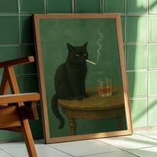 1幅忧郁黑猫海报 - 吸烟猫威士忌帆布画 - 防水帆布墙画 - 礼品艺术墙饰，适用于客厅、卧室、浴室、办公室、走廊、厨房 - 彩色 - 查看 3
