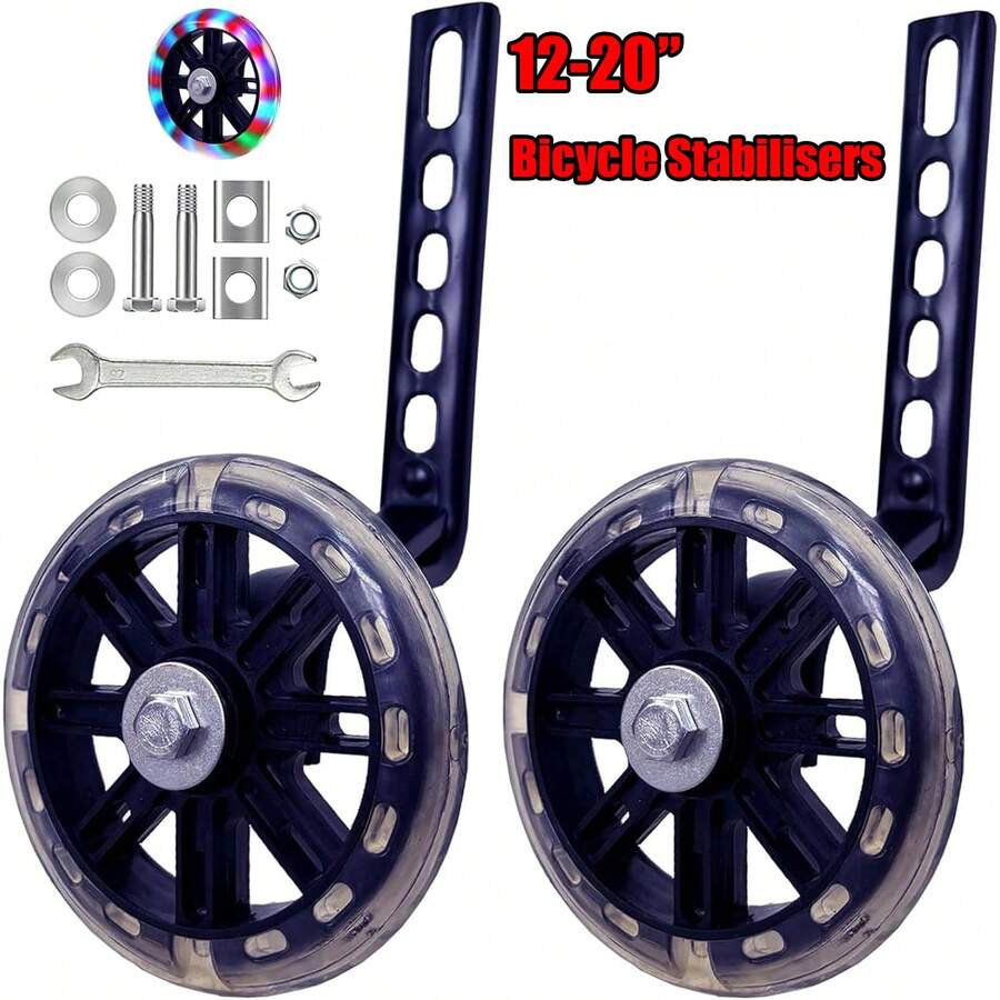 Children Bicycle Training Wheels 12/14/16/18/20 Inch Bike Stabiliser Mounted Kit - màu đen - Xem 1