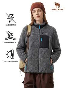 CAMEL CROWN 休闲保暖抓绒外套，情侣加厚抓绒外套，秋冬季 - 深灰 - 查看 10