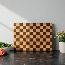 1pc Checkered Cutting Board – Made Of Durable Rubber Wood – Rectangular Vintage Design – Thickened For Heavy-Duty Use – Ideal For Chopping Vegetables And Home Kitchen Prep - Brown - View 6