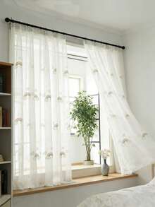 1pc Rainbow Embroidered Sheer Curtain - White - View 7