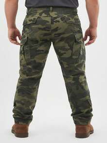 Plus Size Men's Camouflage Multi - Pocket Flap Cargo Pants, Loose Fit Tactical Work Pants For Outdoor Hiking, Hunting, Casual Wear - xanh quân đội - Xem 2
