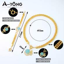 21k Gold Plated Luxury Dubai Necklace & Bracelet Set, Zirconia Embellished Muslim Middle Eastern Style Jewelry For Wedding Party - Necklace Set - View 27