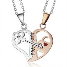Fashionable New Heart-Shaped Key Carved Letter Puzzle Couple Pendant Necklace - Multicolor - View 8