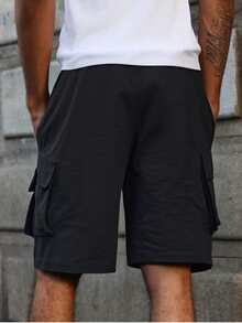 Shorts Casuais Masculinos Soltos com Bolso, Estilo Gótico, Dopamina, Shorts Cargo, Estilo Funcional Outdoor, Shorts Casuais Masculinos, Shorts Esportivos, Shorts de Sarja Soltos, Shorts Funcionais, Shorts de Corrida, Shorts Esportivos Soltos, Shorts de Corrida, Caimento Solto, Shorts Cargo, Presente para Marido e Namorado - Preto - Visão 2