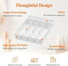 Lifewit Silverware Drawer Organizer Tray, Plastic Cutlery Storage For Kitchen Drawer, Flatware And Utensil Holder Divider For Spoons Forks Knives Tableware, 5 Compartment, Black - Màu B - Xem 3