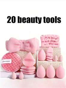 33pcs Makeup Brush Set With Drawstring Pouch, Including Powder Puff, Makeup Sponge, Blush Brush, Foundation Brush, Eyeshadow Brush, Contour Brush, Soft Hair Brush, Professional Makeup Brush Set, Women Makeup Brush Set - Pink - View 12